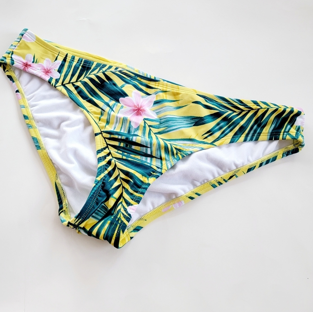 Kona sol yellow floral leaf print bikini bottom